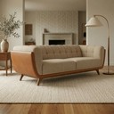 Ver imagem 3 de Sofá 2 Lugares 180cm Retrô Pés de Madeira Luxo Premium Estofado em Bouclé e Courino Sala e Recepção