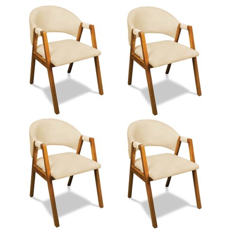 Cadeira Sala de Jantar em Madeira Kit 4 Yara Suede Bege D03 - D’Rossi
