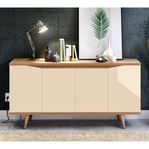 Buffet London Cromo Moderno 4 Portas MDF MDP 160cm Off White Noce