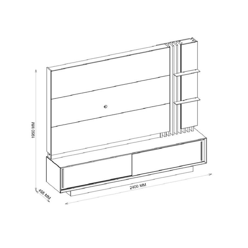 Estante Painel Home 240cm com LED para TV 75 Polegadas Ripado 2 Portas Salone Griz/Carvalho Nobre - 3