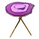 Ver imagem 2 de Mesa Lateral Pedras Ágatas Tingidas com Bordas Douradas