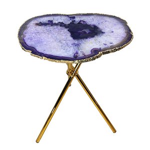 Mesa Lateral Pedras Ágatas Tingidas com Bordas Douradas