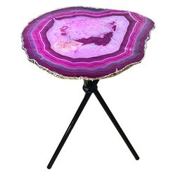 Mesa Lateral Pedras Ágatas Tingidas com Bordas Douradas - 6