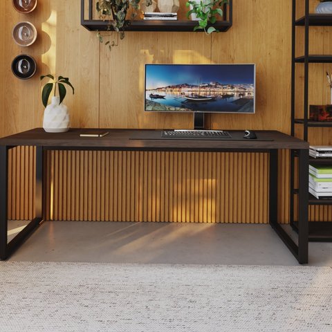 Escrivaninha Mesa Escritório Yon Presidente 190x70x75 190cm Industrial Terracota