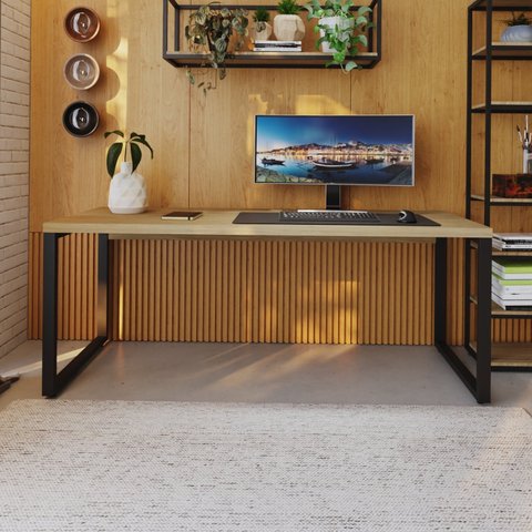 Escrivaninha Mesa Escritório Yon Presidente 190x70x75 190cm Industrial Vermont