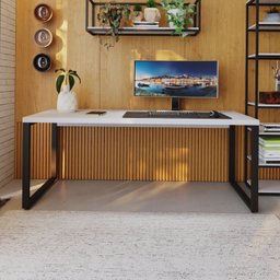 Escrivaninha Mesa Escritório Yon Presidente 190x70x75 190cm Industrial Branco - 1