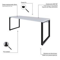 Escrivaninha Mesa Escritório Yon Presidente 190x70x75 190cm Industrial Branco - 5