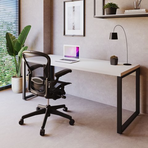 Escrivaninha Mesa Escritório Yon Presidente 190x70x75 190cm Industrial Branco