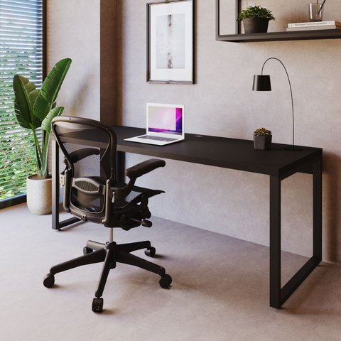 Escrivaninha Mesa Escritório Yon Presidente 190x70x75 190cm Industrial Preto
