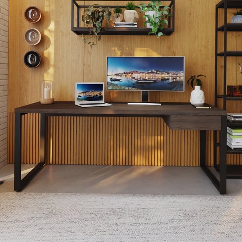 Escrivaninha Mesa Escritório Yon Presidente com 190x70x75 1 Gaveta 190cm Industrial Terracota