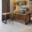 Ver imagem 1 de Escrivaninha Mesa Escritório em L Yon Presidente 190x70x75 190cm Industrial Vermont e Preto Marrom