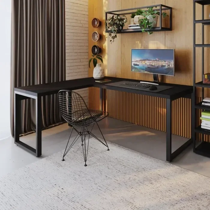 Ver imagem 1 de Escrivaninha Mesa Escritório em L Yon Presidente 190x70x75 190cm Industrial Preto