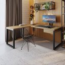 Ver imagem 7 de Escrivaninha Mesa Escritório em L Yon Presidente com 190x70x75 1 Gaveta 190cm Industrial Vermont e Preto Marrom