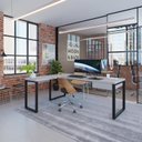 Ver imagem 1 de Escrivaninha Mesa Escritório em L Yon Presidente com 190x70x75 1 Gaveta 190cm Industrial Branco e Preto