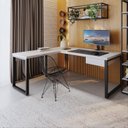 Ver imagem 7 de Escrivaninha Mesa Escritório em L Yon Presidente com 190x70x75 1 Gaveta 190cm Industrial Branco e Preto