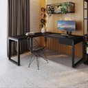 Ver imagem 7 de Escrivaninha Mesa Escritório em L Yon Presidente com 190x70x75 1 Gaveta 190cm Industrial Preto