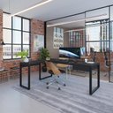 Ver imagem 1 de Escrivaninha Mesa Escritório em L Yon Presidente com 190x70x75 1 Gaveta 190cm Industrial Preto