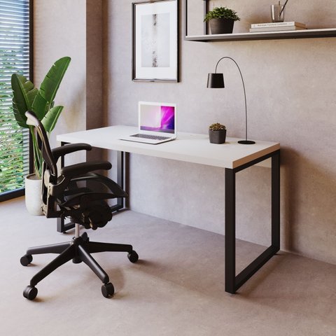 Escrivaninha Mesa Escritório Yon Diretor 150x70x75 150cm Industrial Branco e Preto