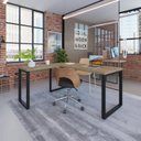 Ver imagem 1 de Escrivaninha Mesa Escritório em L Yon Diretor 150x70x75 150cm Industrial Vermont e Preto Marrom