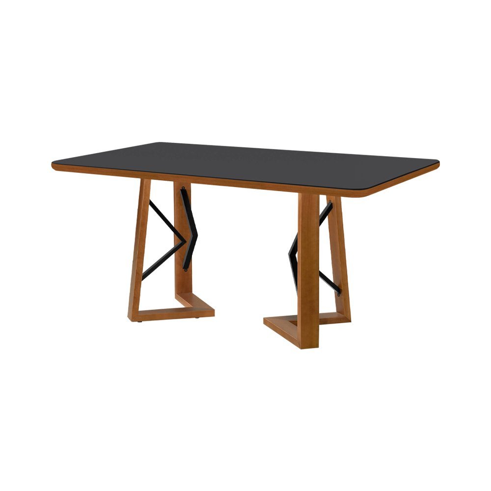 Mesa de Jantar Jamili 160x90 Linha Wood e Tampo Preto Base em Madeira Maciça - 1