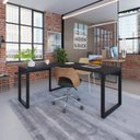 Ver imagem 1 de Escrivaninha Mesa Escritório em L Yon Diretor 150x70x75 150cm Industrial Preto