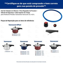 Kit Borracha Válvula Peso e Cabo Panela Pressão Tramontina Vancouver 3 e 4,5 Litros - 20 Cm - 2