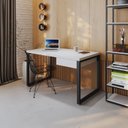 Ver imagem 7 de Escrivaninha Mesa Escritório Yon Operacional com 135x70x75 1 Gaveta 135cm Industrial Branco e Preto