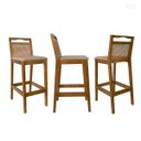 Ver imagem 2 de Kit 3 Banquetas para Bancada Alta Estofada Valência Rattan em Madeira Amêndoa Linho Bege Ccs