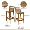 Ver imagem 4 de Kit 3 Banquetas para Bancada Alta Estofada Valência Rattan em Madeira Amêndoa Linho Bege Ccs