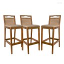 Ver imagem 1 de Kit 3 Banquetas para Bancada Alta Estofada Valência Rattan em Madeira Amêndoa Linho Bege Ccs