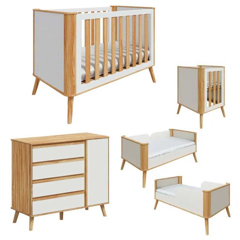 Mini Berço com Cômoda Quarto de Bebê Mdf Off White Amendoa