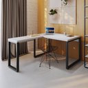Ver imagem 7 de Escrivaninha Mesa Escritório em L Yon Operacional 135x70x75 135cm Industrial Branco e Preto