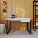 Ver imagem 1 de Escrivaninha Mesa Escritório Yon Operacional com 120x70x75 1 Gaveta 120cm Industrial Branco e Preto