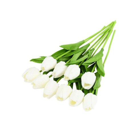 Buque Kit 9 Tulipas Cor Branca 40cm Flores Artificiais