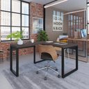 Ver imagem 1 de Escrivaninha Mesa Escritório em L Yon Operacional 120x70x75 120cm Industrial Terracota e Preto Marrom