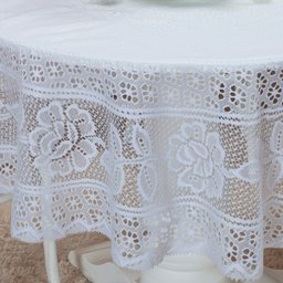 Toalha Renda Redonda 1,50m X 1,50m Floral 4 Lugares Cozinha Forro Mesa Jantar Branco - 2