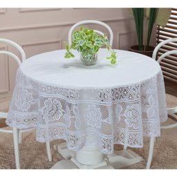 Toalha Renda Redonda 1,50m X 1,50m Floral 4 Lugares Cozinha Forro Mesa Jantar Branco - 1