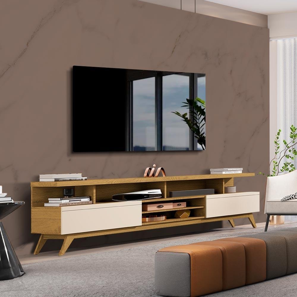 Rack Com Pés Em Madeira Tv Até 70 Polegadas 180cm Cumaru Off White ...