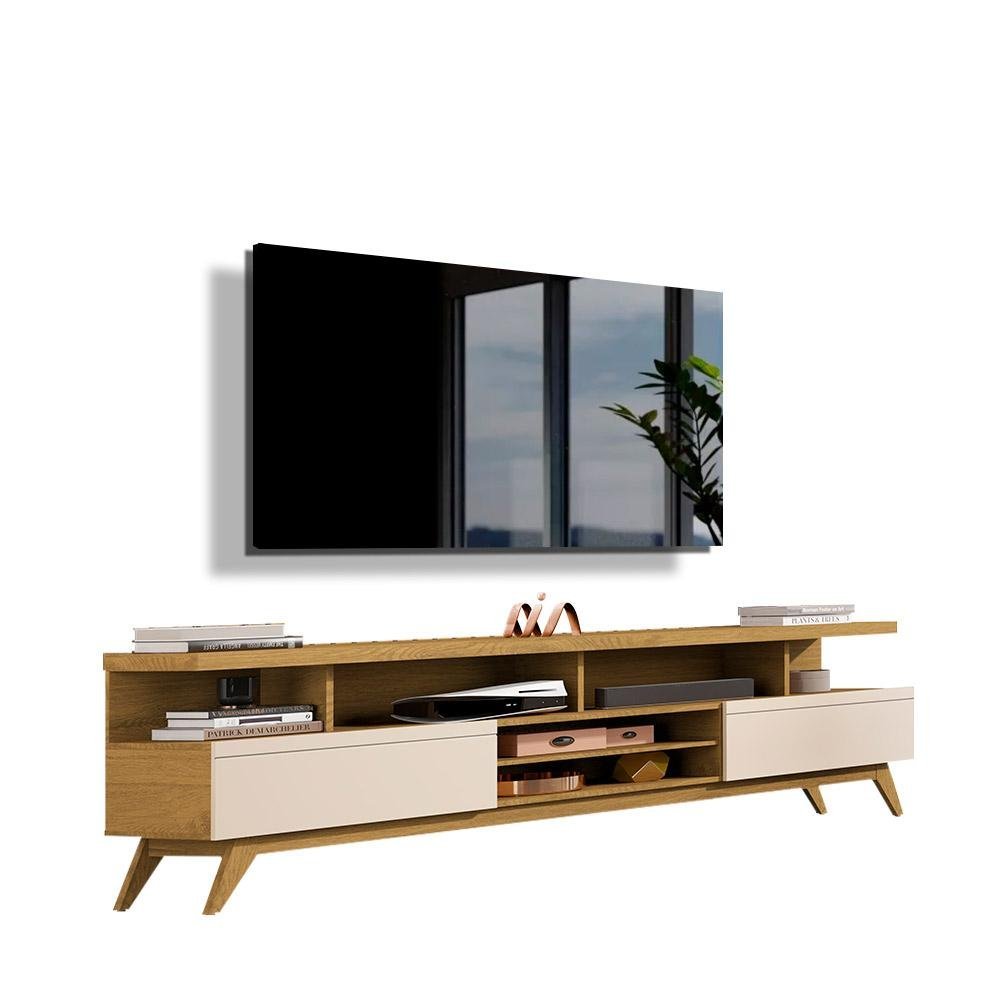 Rack Com Pés Em Madeira Tv Até 70 Polegadas 180cm Cumaru Off White ...