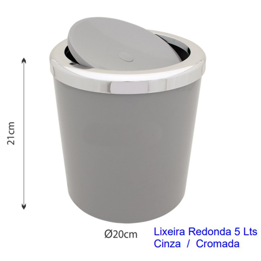 Cesto De Lixo Basculante Cores Cromado Alta Qualidade Pia 5L:Cinza - 2