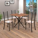 Ver imagem 1 de Conjunto de Mesa Tubular 70cm x 70cm Tampo em MDF com 4 Cadeiras Dany Preto/Botanic Bege/Txt