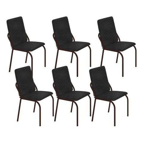 Kit 6 Cadeiras Malibu Corino Tempest Preto Tubo Marrom Cafe