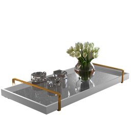 Bandeja Decorativa Espelhada Alça Dourada Larflex Off White - 2