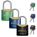 Ver imagem 1 de Cadeado Pequeno 20mm Haste Curta Latão Maciço com Chave Colors | Papaiz | Kit 3 Un