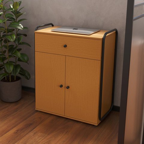 Armário Multiuso Baixo Industrial com 2 Portas 1 Gaveta Criare Marrom/Preto/Nature