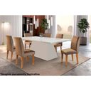 Ver imagem 5 de Mesa de Sala Jantar Luna C/ Tampo 180x90cm Madeirado Vidro Canto Curvo - Imbuia/ripado 3d/off White