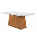 Ver imagem 1 de Mesa de Sala Jantar Luna C/ Tampo 180x90cm Madeirado Vidro Canto Curvo - Imbuia/ripado 3d/off White