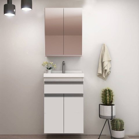 Gabinete de Banheiro 50cm com Lavatório e Armário Ref 501 Branco