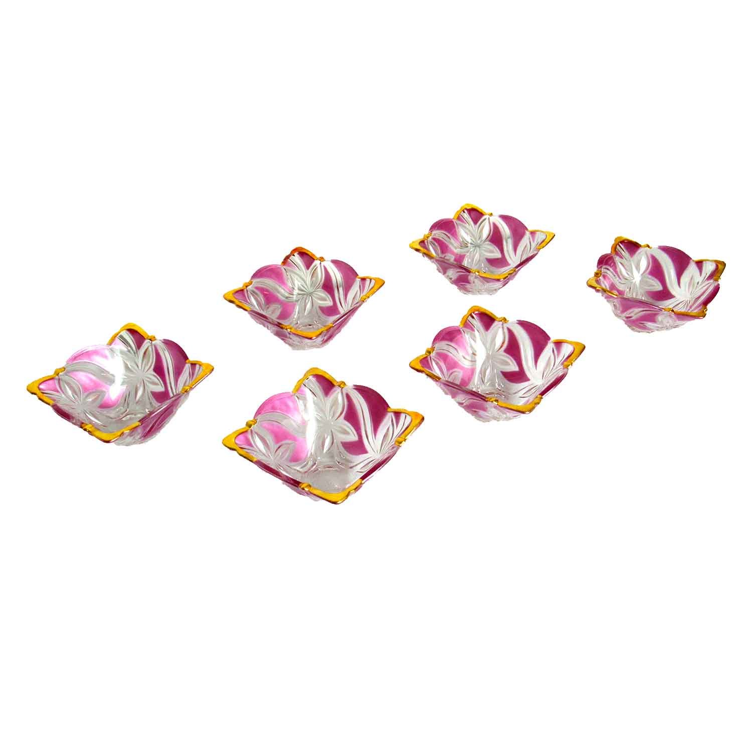 Jogo com 6 Bowl para Sobremesa Rosa com Bordas Dourada - 28x38x21cm Prime Home Decor 36963 - 1