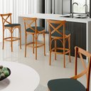 Ver imagem 2 de Kit 05 Banquetas Altas Cozinha Bancada Bar Sala Jantar Estofada Ávila L02 Suede Verde Musgo - Lyam L